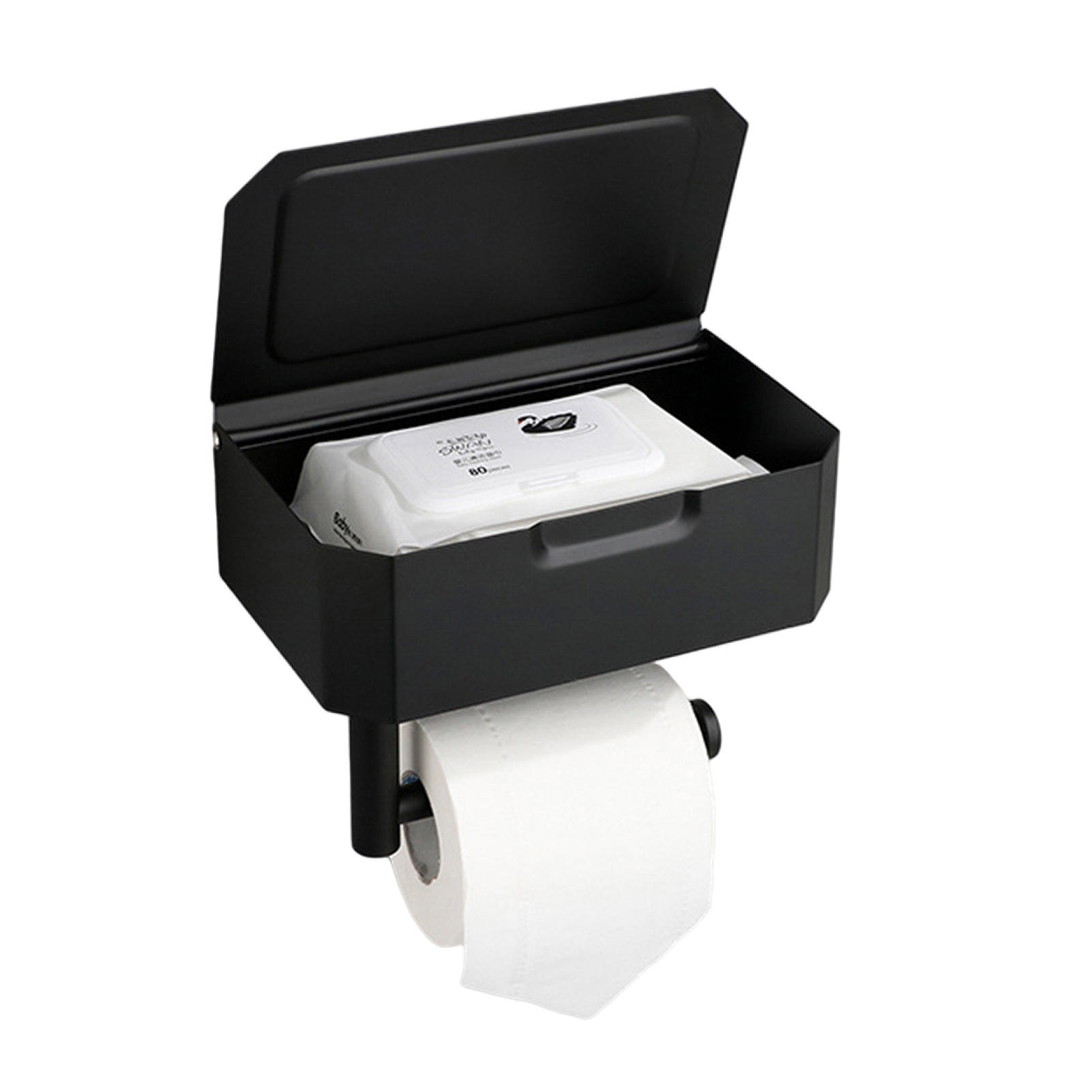 New Design Metal Stainless Steel Black Cell Phone Holder Cover Storage Box Toilet Paper  Standing Toilet Paper Holder
