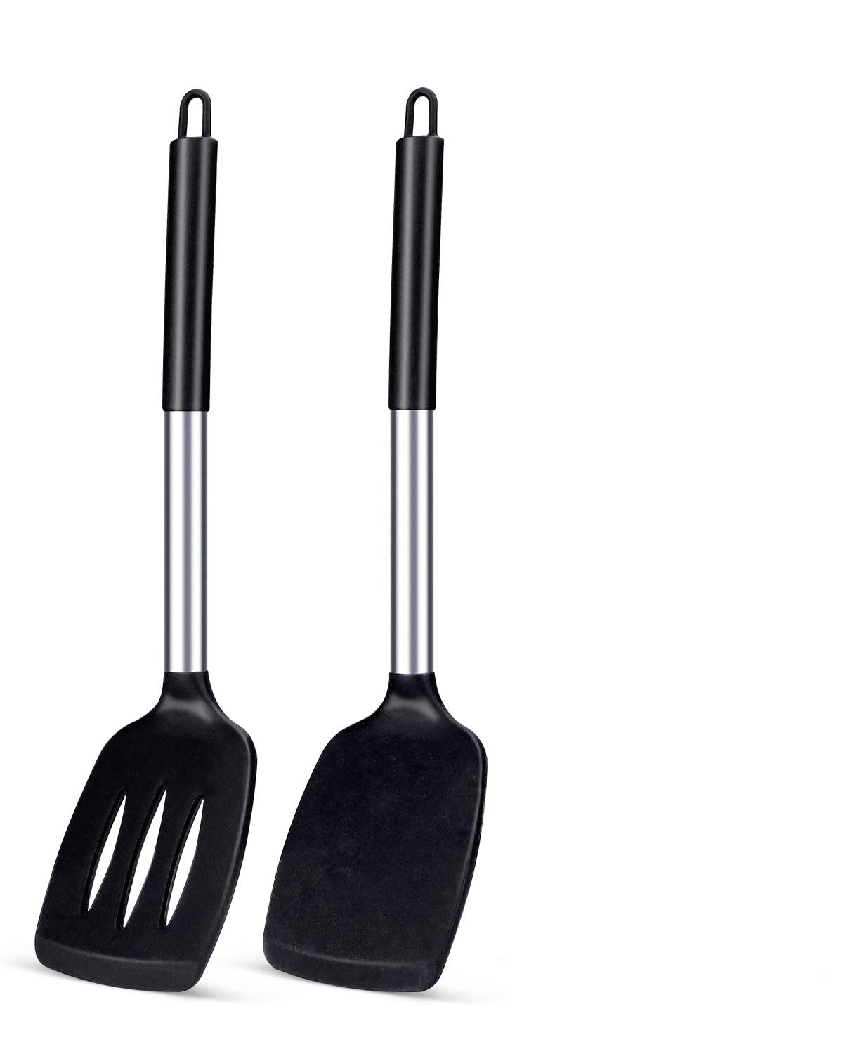 Durable Solid Silicone Turner Spatula Cooking Utensil Heat Resistant Versatile Flexible Non-Stick Slotted