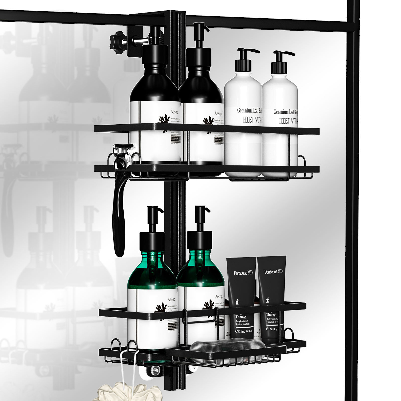 2-Tier Adjustable Height Black Shower Caddy Hanging Soap Holder Shower Rack Storage Organizer Bathroom Shelves for Shampoo Soap